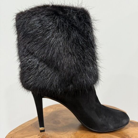 LOUIS VUITTON MA0163 Short Boots Suede Black Rabbit Fur Womens EU 39 US 9 - Picture 13 of 16